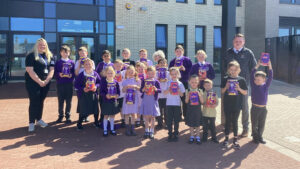 Spennymoor Town's Managing Director Ian Geldard with pupils from Springmoor School