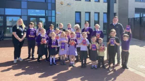 Spennymoor Town's Managing Director Ian Geldard with pupils from Springmoor School