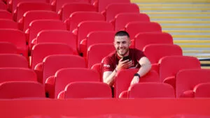 Spennymoor Town defender Ben Beals in the seats at Wembley