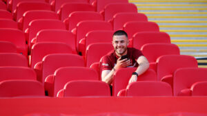 Spennymoor Town defender Ben Beals in the seats at Wembley