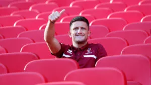 Spennymoor Town midfielder Rob Ramshaw in the seats at Wembley