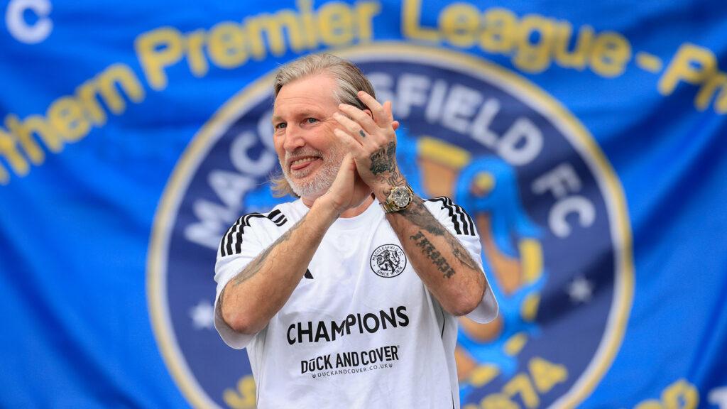 Macclesfield boss Robbie Savage celebrates promotion
