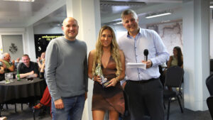 Spennymoor Town Ladies player Lily Jackson with Damian Shanahan and Brent Smithson