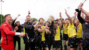 Worksop Town celebrate their promotion to National League North