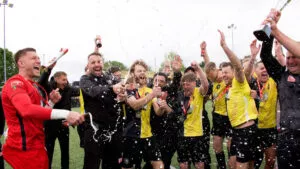 Worksop Town celebrate their promotion to National League North