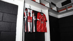 Spennymoor Town's home and away shirts for 2025/26