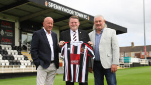Spennymoor Town Managing Director Ian Geldard with Andy and Graeme from AMGT Developments