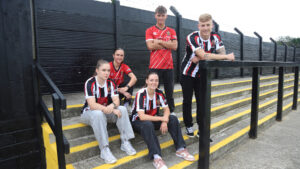 Spennymoor Town players model the new shirts for 2025/26