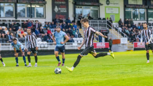 Spennymoor Town winger Corey McKeown scores a penalty against Bishop Auckland