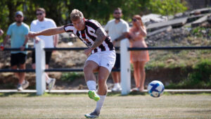 Spennymoor Town midfielder Cam Salkeld in action