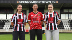 Spennymoor Town Ladies players model the 2025-26 kit