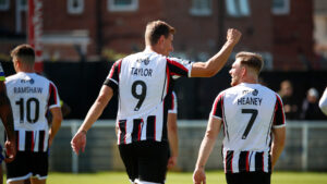 Spennymoor Town striker Glen Taylor celebrates a goal