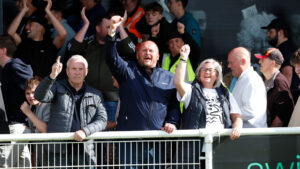 Spennymoor Town fans celebrating at The Brewery Field