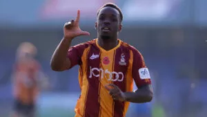Forward Austin Samuels in action for Bradford City