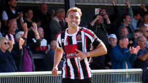 Spennymoor Town striker Glen Taylor celebrates a goal