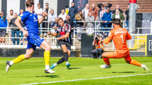 Spennymoor Town striker Glen Taylor scores against Hereford