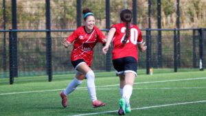 Spennymoor Town Ladies player Kelly Garcia celebrates her goal against Ponteland United