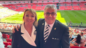 Bobby Taylor of TMC with his wife Helen at Wembley