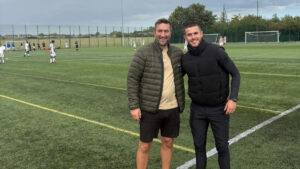 Spennymoor Town boss Graeme Lee with Ben Beals at the Academy match