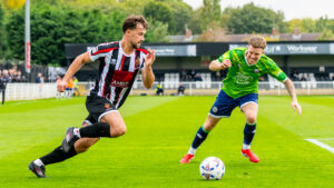 Spennymoor Town defender Olly Dyson in action against Chadderton