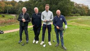 Spennymoor Town striker Glen Taylor with his teammates at his Testimonial Golf Day