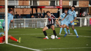 Spennymoor Town striker Glen Taylor scores against Southport