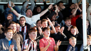 Spennymoor Town fans celebrate at The Brewery Field