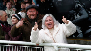 Spennymoor Town fans celebrate at The Brewery Field
