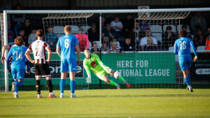 Spennymoor Town goalkeeper Ryan Johnson saves a penalty