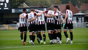 Spennymoor Town players celebrate a goal at The Brewery Field
