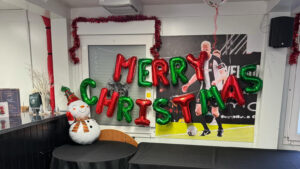 Christmas decorations at Spennymoor Town's Brewery Field