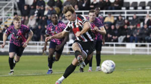 Spennymoor Town's Glen Taylor scores a penalty against Peterborough Sports