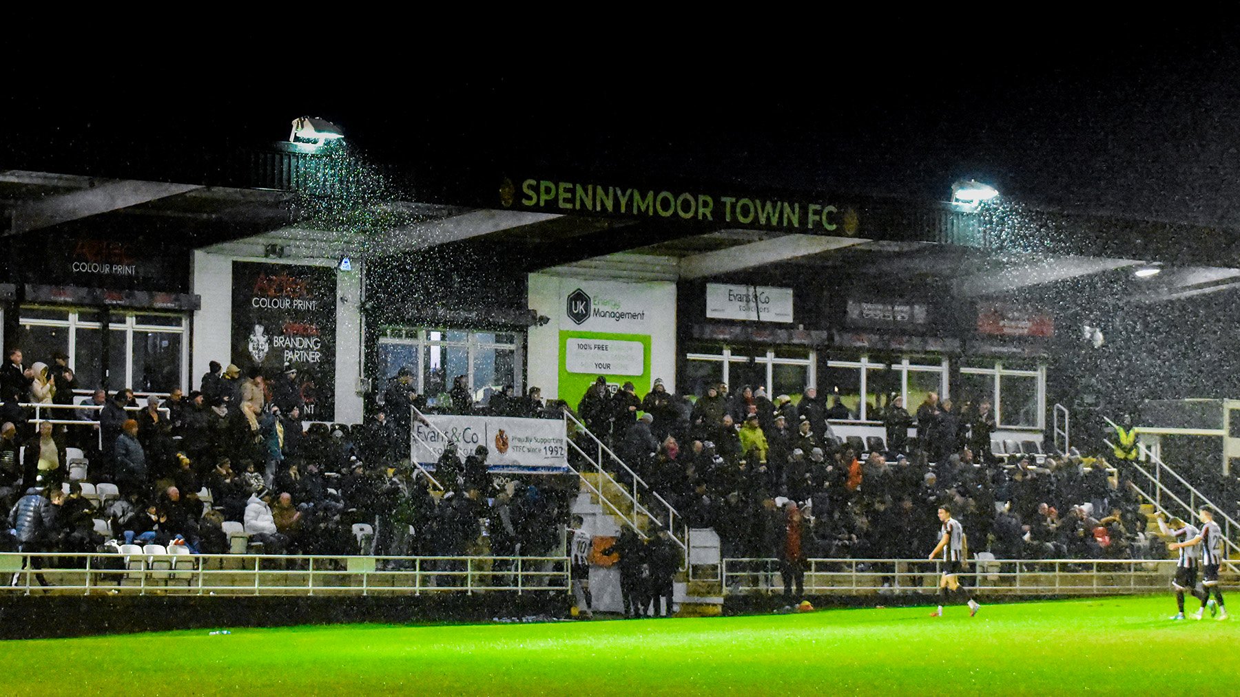 Heavy rain at The Brewery Field during Spennymoor Town v Chester