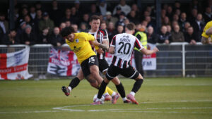 Ethan Robson in action for Spennymoor Town against Barrow
