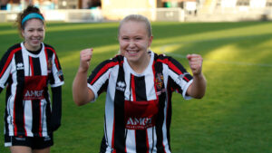 Spennymoor Town Ladies striker Ellie Wise celebrates at The Brewery Field