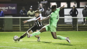 Spennymoor Town midfielder Tom Pugh scores against Oxford City