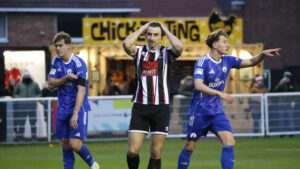 Spennymoor Town striker Glen Taylor in action against Buxton