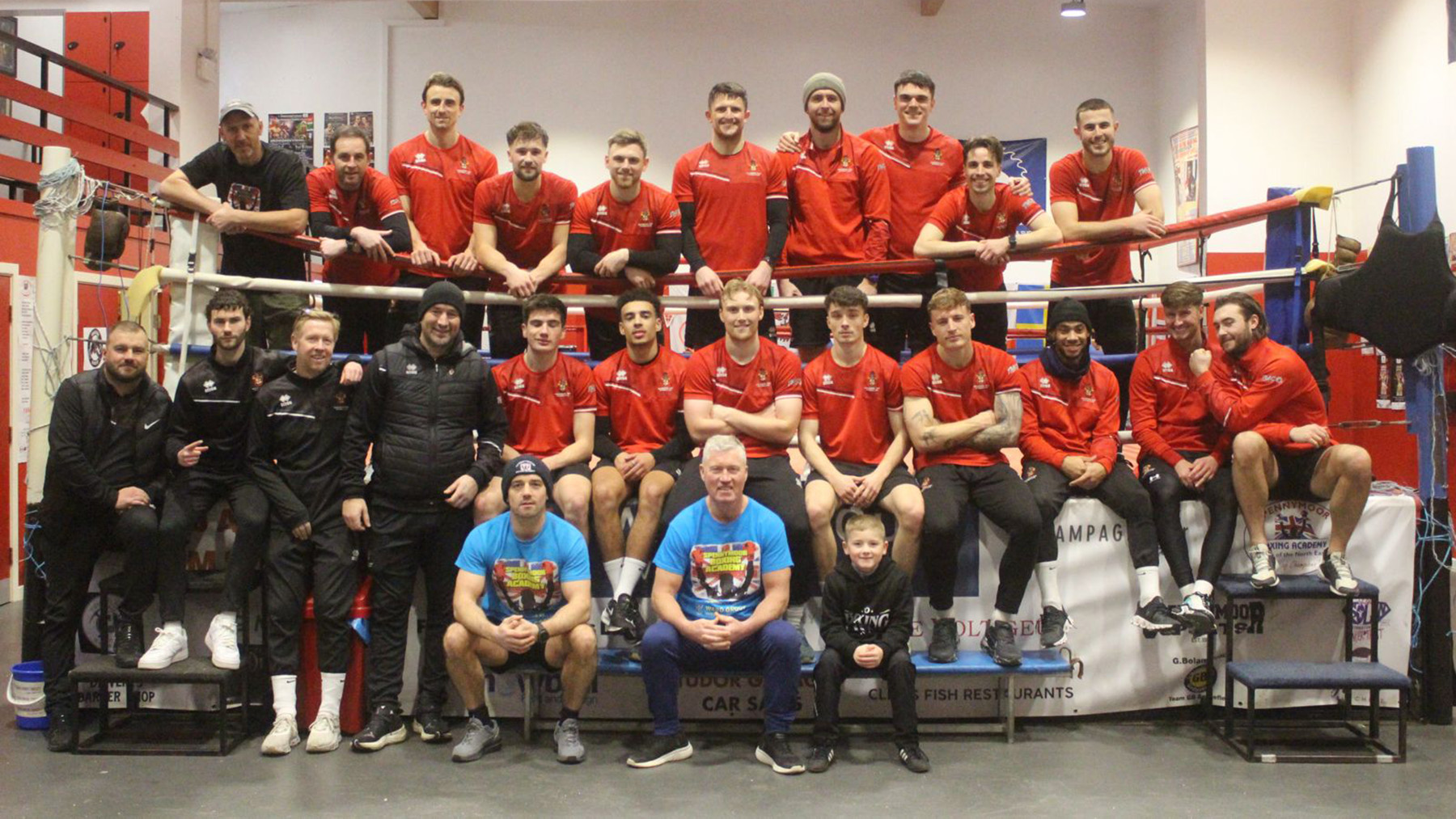 The Spennymoor Town squad doing boxing training at Spennymoor Leisure Centre