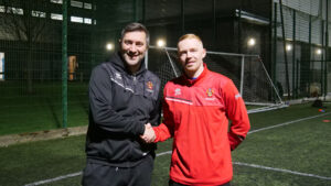 Spennymoor Town boss Graeme Lee with new signing Luke Williams