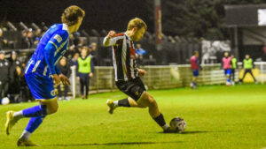 Spennymoor Town midfielder Cam Salkeld scores against Chester
