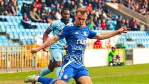 Defender Harvey Sutcliffe in action for FC Halifax Town