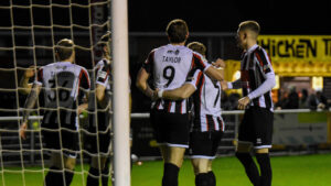 Spennymoor Town players celebrate a goal against Chorley