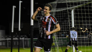 Spennymoor Town striker Glen Taylor celebrates the win over Chorley