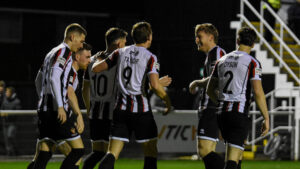 Spennymoor Town players celebrate a goal against Chorley