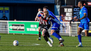 Spennymoor Town midfielder Luke Williams in action