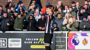 Spennymoor Town winger Corey McKeown celebrates his goal against South Shields