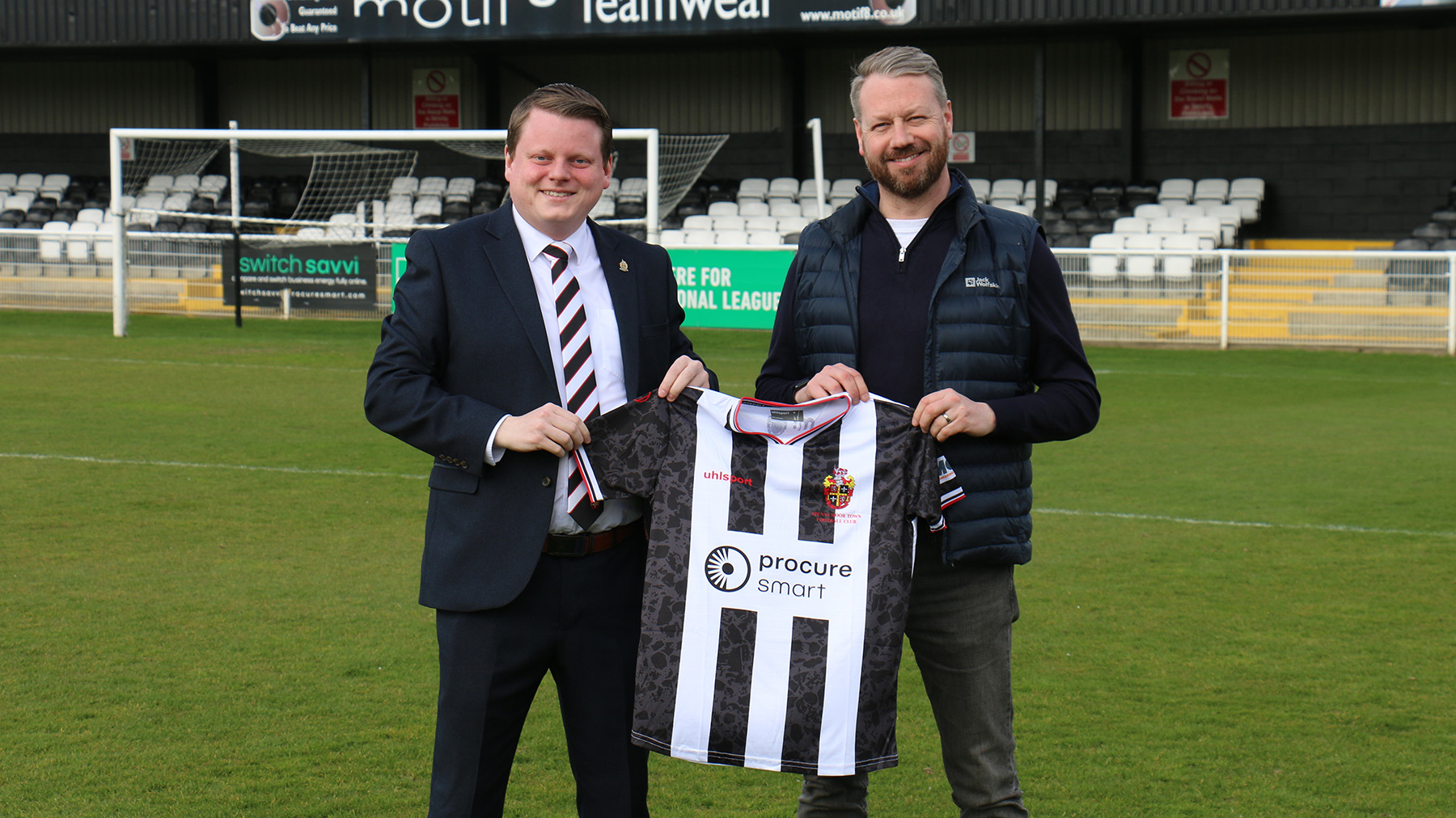 Spennymoor Town Managing Director Ian Geldard with Procure Smart Managing Director Craig Shields