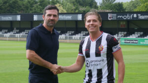 Spennymoor Town boss Tommy Miller and new signing Aiden Marsh
