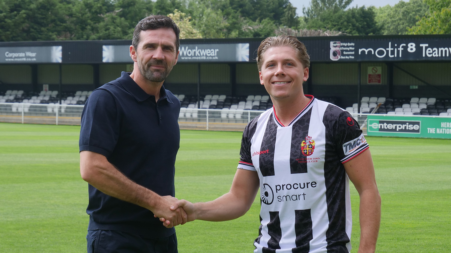 Spennymoor Town boss Tommy Miller and new signing Aiden Marsh