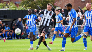 Spennymoor Town striker Richie Bennett scores against Hartlepool United